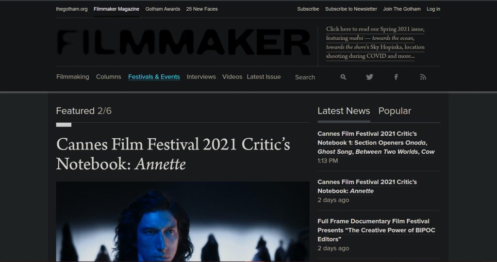 Top 10 trang web dành cho các nhà làm phim độc lập tham khảo 3 Filmmaker Magazine